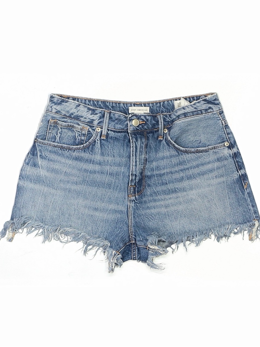Good American Light Wash Frayed Hem Denim Shorts
